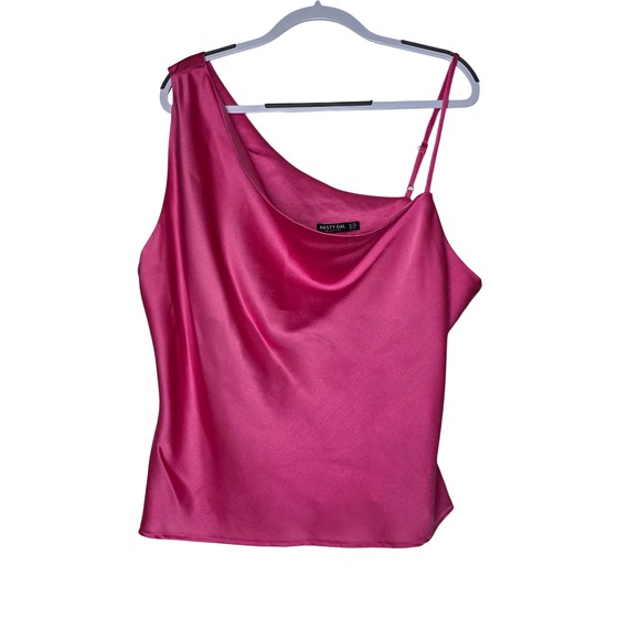 Nasty Gal Tops - Nasty Gal Pink One Shoulder Satin Cowl Neck Top Plus Size 18 Hot Pink Barbiecore